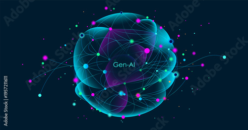 Illustration of abstract stream. Artificial intelligence. Big data, technology, AI, data transfer, data flow, large language model, generative AI, LLM, NLP. NLG	