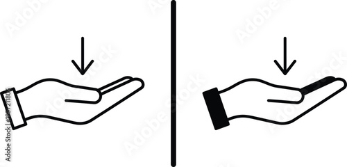 A graphic illustration of two hands with arrows pointing downwards