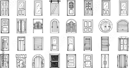Door Types Set: A Collection of Hand-Drawn Door Illustrations
