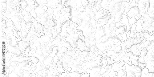 Topographic map illustration with wavy lines and contours on white