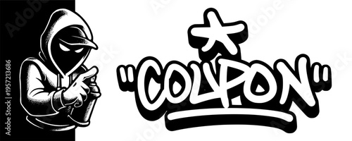Discount Coupon Graffiti Tag with Masked Mascot Character for Promotional Codes and Vouchers.