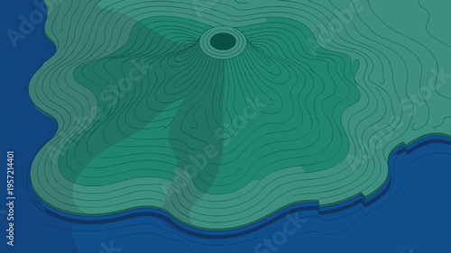 Green vector contour map of imaginary island - Perfect for technical design projects, environmental layouts, or minimal backgrounds.