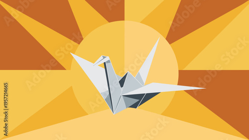 Minimalist origami bird and golden sun - Great for aviation branding, inspiration posters, or modern stationary.