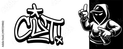 Price Cut Graffiti Tag with Pointing Artist Mascot for Significant Discounts and Urban Sales.