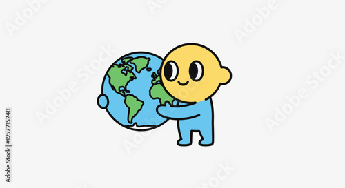 Cute cartoon character holding globe.