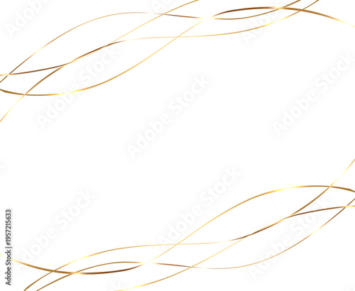 清潔感のある白背景に重なり合うゴールドの流線が高級感と華やかさを演出するミニマルな抽象デザイン