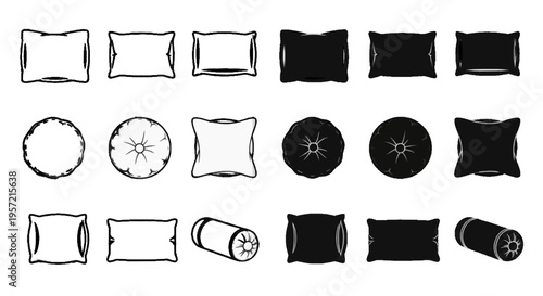 Vector illustration of set of different pillows and cushions