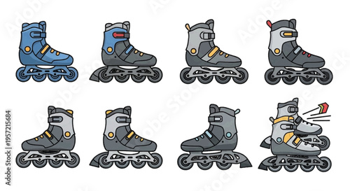 Vector illustration of set of inline skates for rollerblading, vector illustration