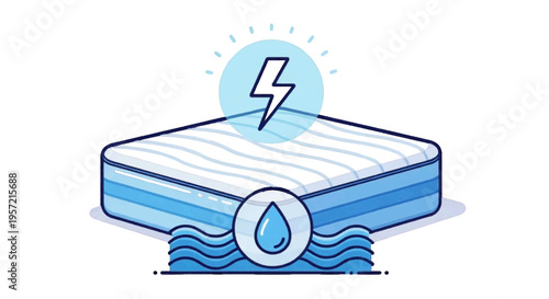 Vector illustration of illustration of a mattress with energy and water symbols