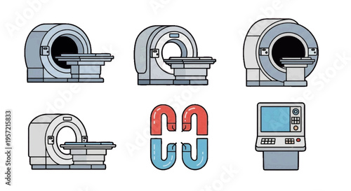 Vector illustration of set of mri scanner machines and medical imaging equipment icons