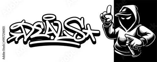 Best Deals Graffiti Character Mascot with Pointing Gesture for Urban Retail and Streetwear Sales.