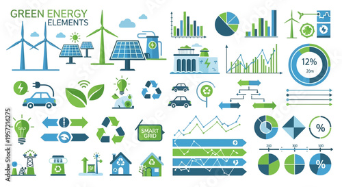 Green energy icons and symbols.