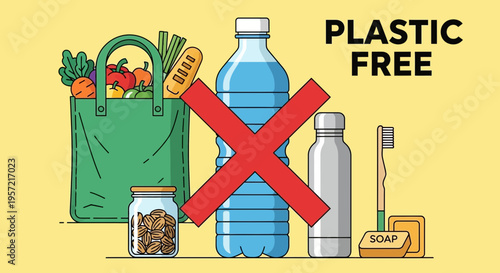 Plastic free living concept illustration.