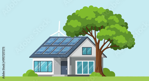 Solar Panel Roof Residential House.