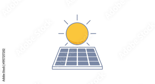 Solar panel with sun rays shining.