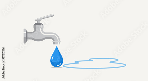 Water faucet with single drop falling.