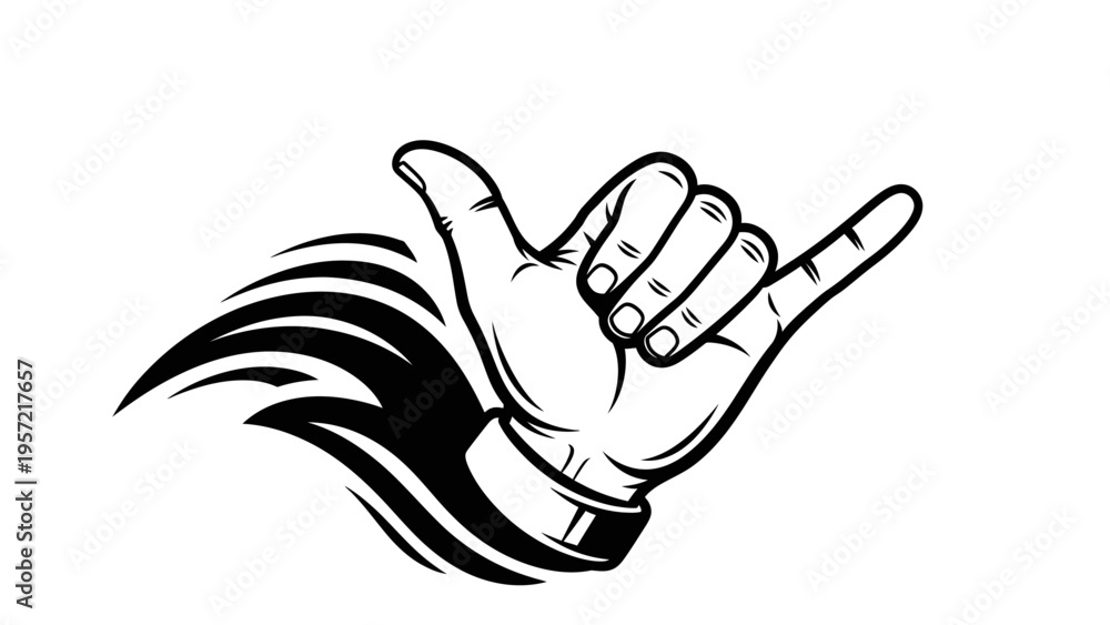 Obraz premium Hang Loose Hand Gesture with Fiery Flames - Shaka Sign