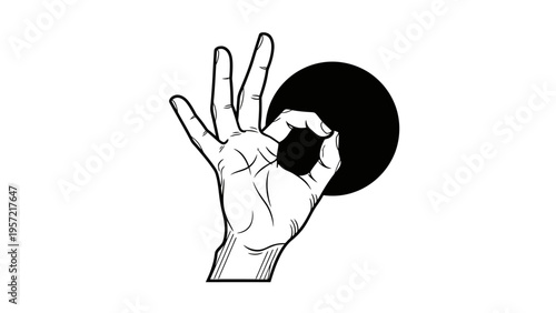 Hand Gesturing OK Sign with Black Circle Background