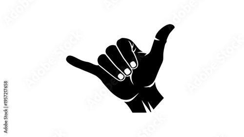 Shaka Hand Gesture Silhouette, Hang Loose Symbol, Surfing and Aloha Spirit Icon
