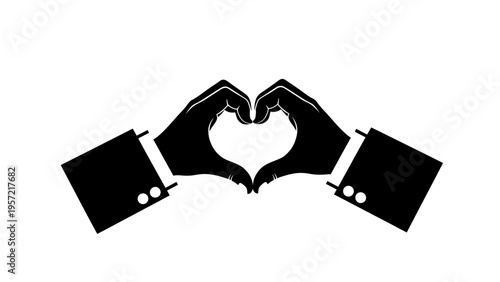 Business Hands Forming Heart Shape Silhouette on White Background