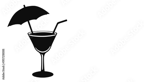 tropical cocktail glass silhouette with umbrella and straw representing summer beach drink vacation refreshment