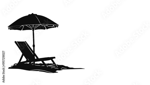 beach chair and umbrella silhouette on sand representing summer vacation relaxation seaside leisure travel