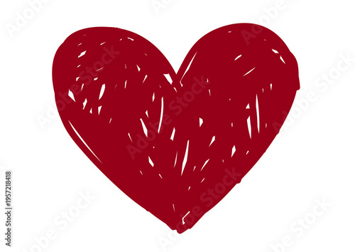 Hand-drawn dark red heart with a messy scribble texture. Artistic doodle icon isolated on a transparent background for Valentine's Day, wedding, and romantic designs.