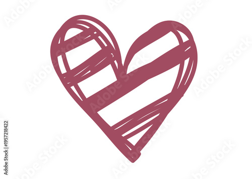 Hand-drawn dusty rose heart with a creative striped pattern. Artistic doodle icon isolated on a transparent background for Valentine's Day, wedding, and romantic designs.