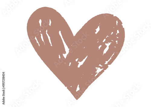 Hand-drawn dusty pink heart with a chalk or crayon texture. Artistic grunge doodle isolated on a transparent background for Valentine's Day, wedding, and romantic designs.
