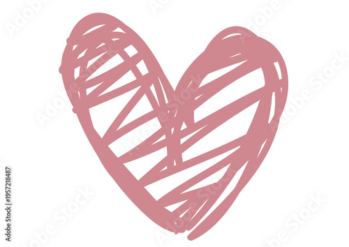 Hand-drawn pink heart with a messy scribbled texture. Creative doodle icon isolated on a transparent background for romantic designs, Valentine's Day, and wedding cards.