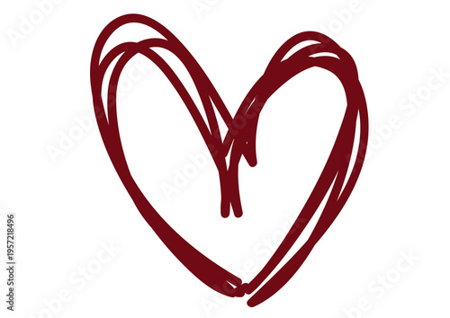 Hand-drawn dark red heart with a simple scribbled contour. Minimalist artistic doodle isolated on a transparent background for Valentine's Day, romance, and wedding designs.
