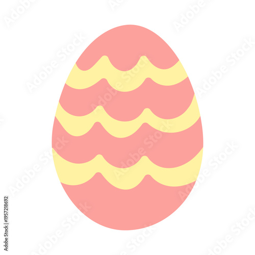 Soft pink egg with gentle yellow wavy stripes. Sweet pastel tones evoke springtime joy. Perfect for Easter, celebrations, or baby-themed designs. Simple vector illustration suits all digital projects