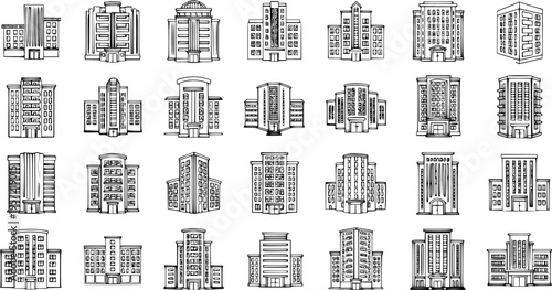 Set of Building Illustrations, Hand Drawn Architecture Sketches