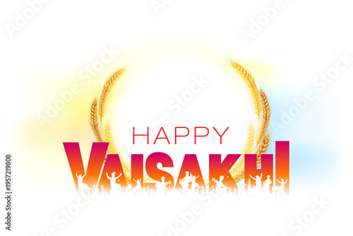Happy Baisakhi, Vaisakhi poster design with silhouette of Punjabi sikh family, joy fun dance and wheat field background.