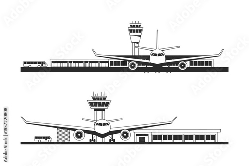 Airport terminal with airplanes and control tower