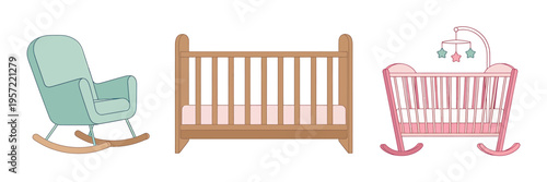 Baby nursery furniture set illustration