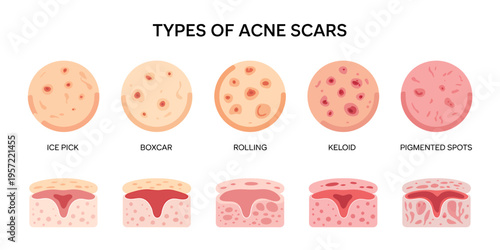 Types of acne scars illustration