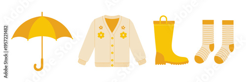Collection of yellow rain gear accessories