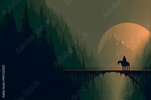 Mysterious Knight Riding Toward Enchanted Castle