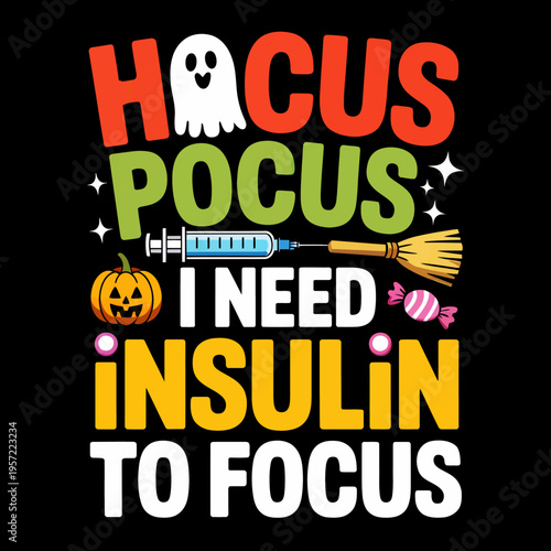 The image features colorful text with a Halloween theme, incorporating elements like a ghost, syringe, and broom