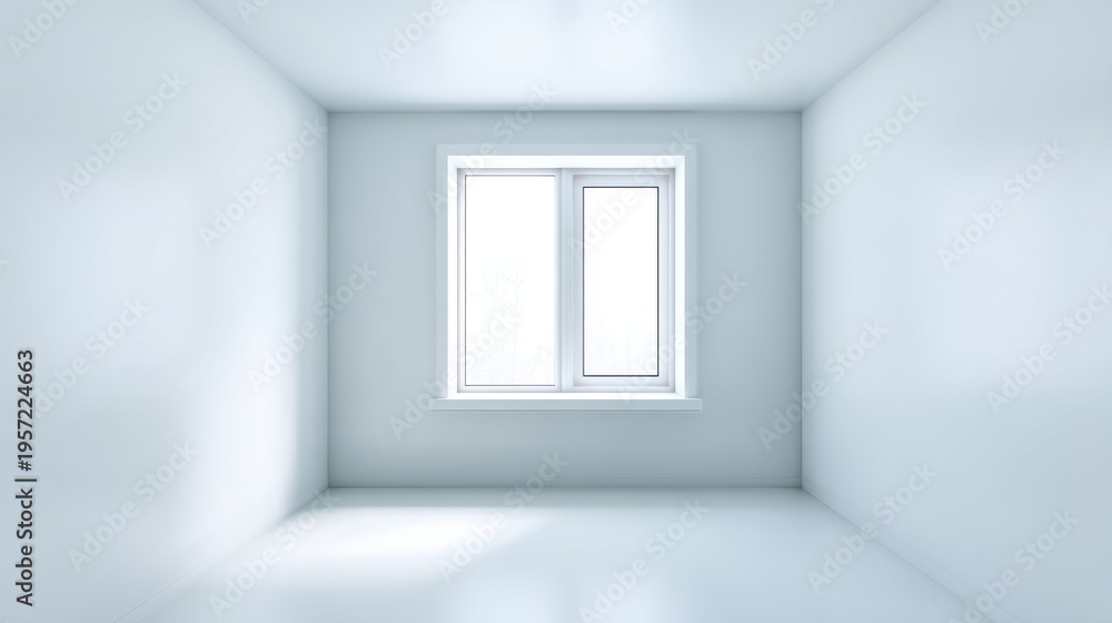 Fototapeta premium Empty White Room with Window, Interior Space, Modern Minimalist Design for Backgrounds and Mockups