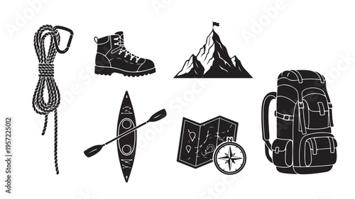 Outdoor Adventure Icons For Travel And Exploration Concepts
