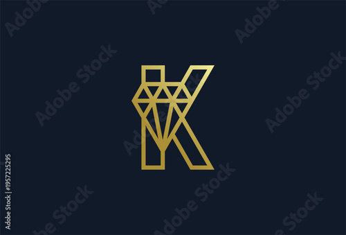 Letter K Diamond Jewelry logo, Letter K with diamond combination, usable for branding and business logos, Flat Logo Design Template, vector illustration