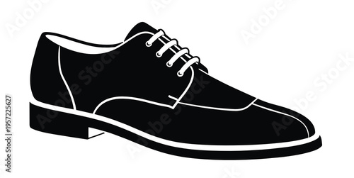 Black derby style shoe with simple lace design and clean formal profile, suitable for menswear branding, office fashion, elegant retail visuals, and classic footwear themes.