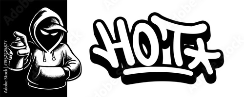 Hot Deal Graffiti Artist Mascot with Urban Tagging Lettering for Fast Selling Streetwear Promotions.
