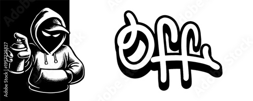 Urban Graffiti Character Mascot with Off Tagging for Percentage Discounts and Streetwear Sales.