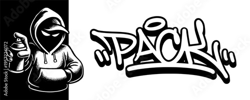 Graffiti Character Mascot with Pack Tagging for Bundle Deals and Urban Product Collections.