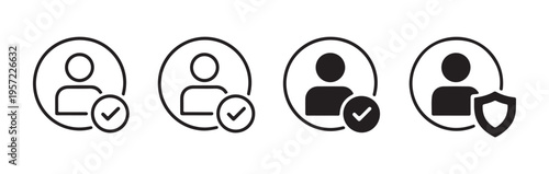 Profile verification check mark user icons set line and solid style avatars for mobile applications and web