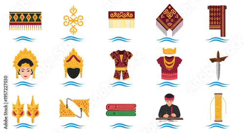 Traditional Thai Culture Icon Set Collection.
