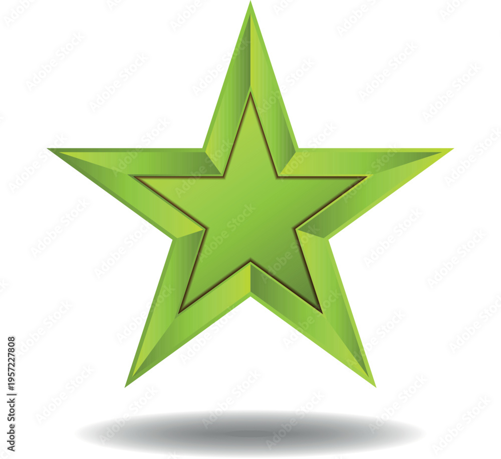 Fototapeta premium A bright green star icon with a drop shadow on a white background